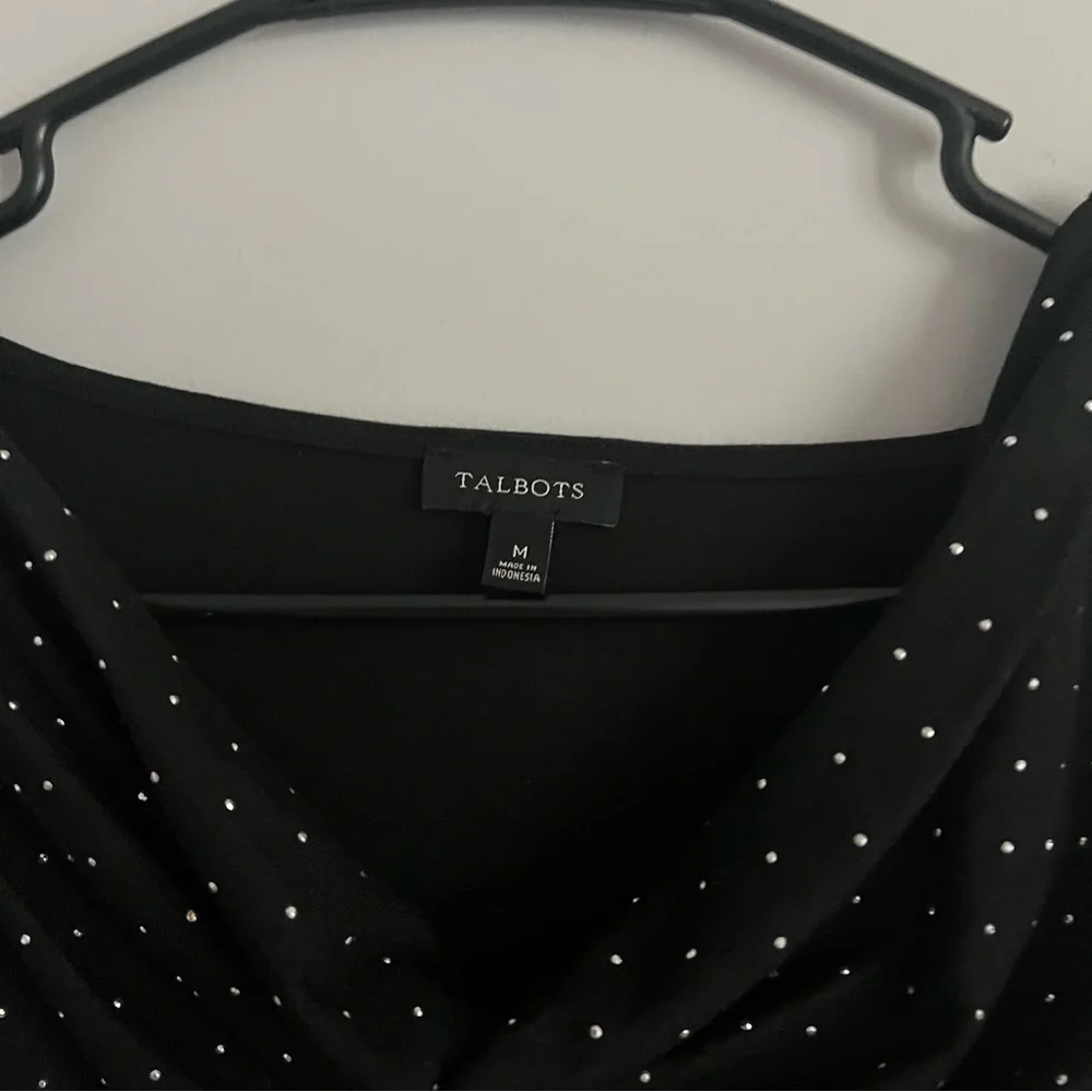 Talbots Black Stud Rhinestone Cowl Neck Lightweight Blouse